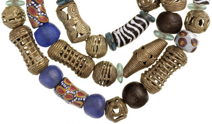 Mixed African Trade Beads - Krobo Glass & Brass, 10-15Mm - close-up
