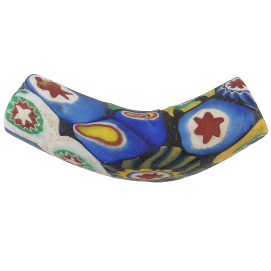 Rare Large Old Multimurrine Elbow Millefiori Venetian Mosaic Bead
