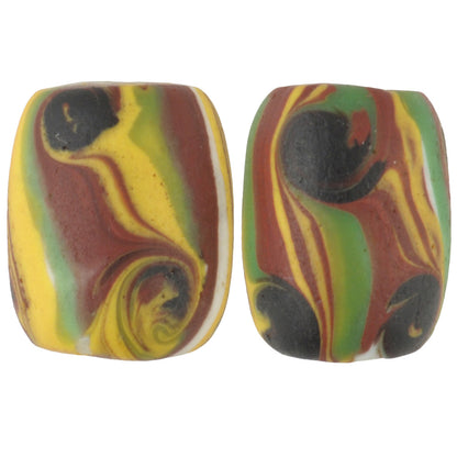 Rare Antique Oval "Fancy" Venetian Wound Glass Trade Beads, 13X10Mm