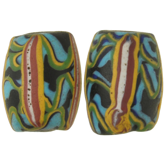 Old Matching Pair Of Rare Fancy Venetian Wound Glass Beads African Trade Sb-30534