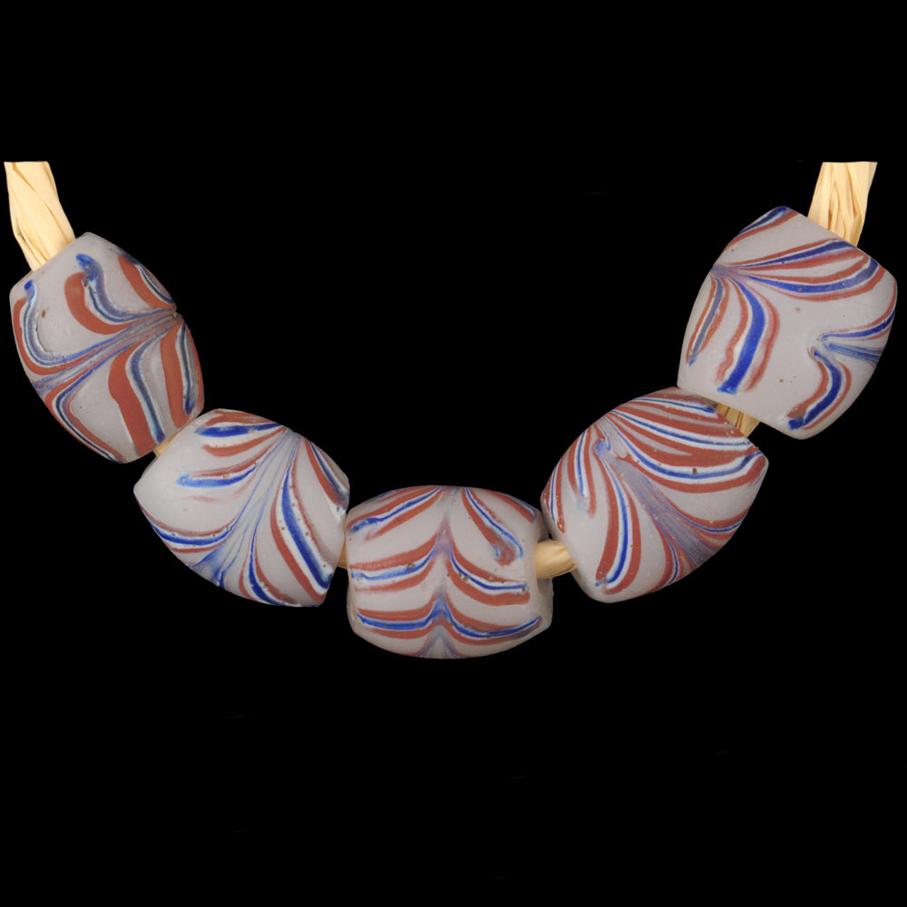 Antique Oval Feather Venetian Lampwork Glass Trade Beads (Late 1800S)