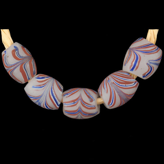 Antique Oval Feather Venetian Lampwork Glass Trade Beads (Late 1800S)