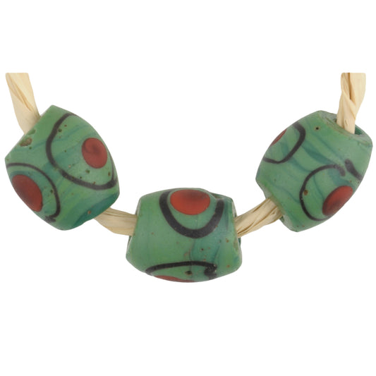 Rare Antique Green "Eye" Venetian Wound Glass Trade Beads - African Trade