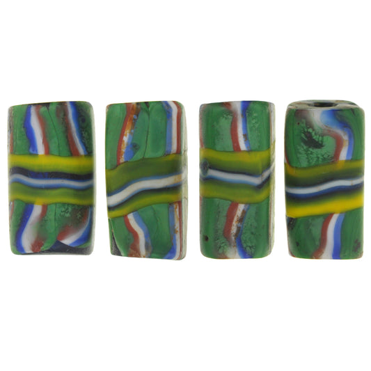Rare Antique Venetian Banded Millefiori Mosaic Glass Trade Beads - 4 Matching Rectangular Beads