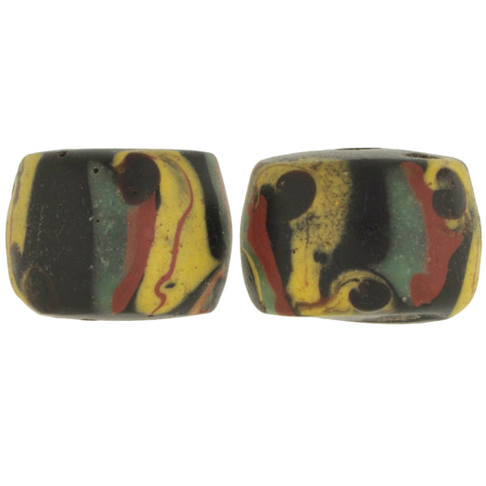 Antique Black Fancy Venetian Lampwork Trade Beads With Trail Design
