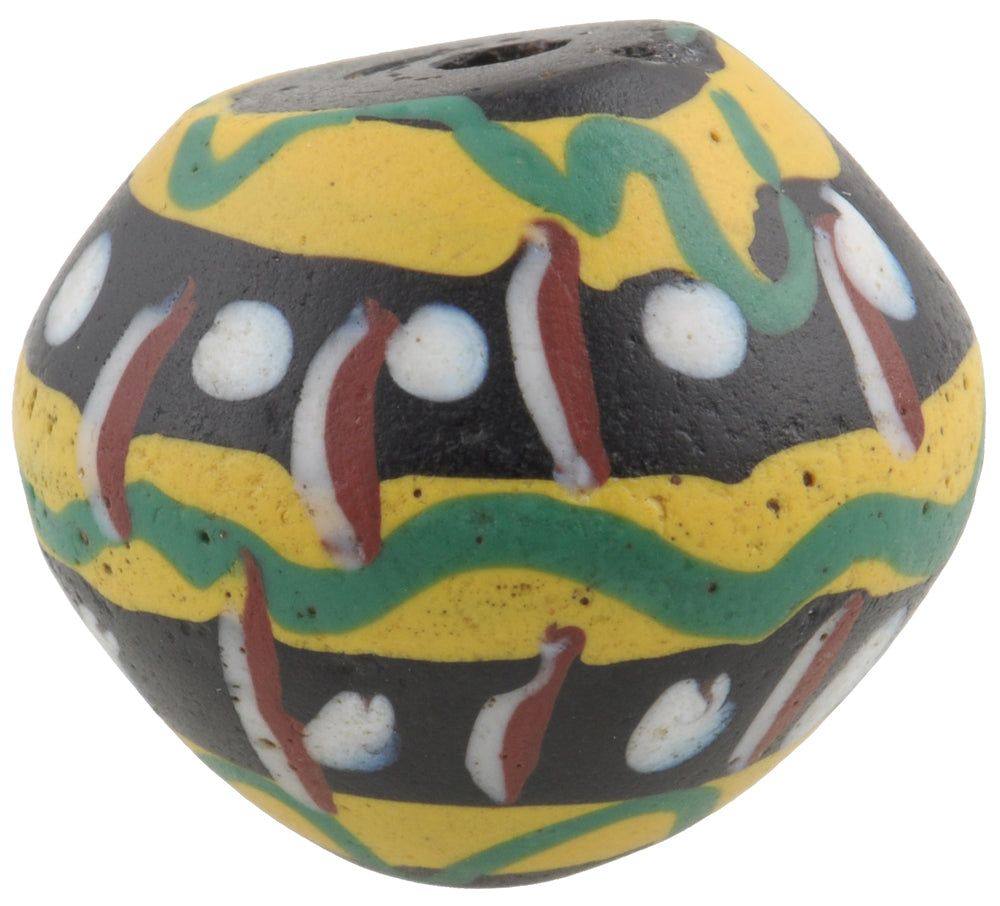 Rare Large Black Bicone "King" Antique Venetian Wound Glass Trade Bead - zoomed-in detail