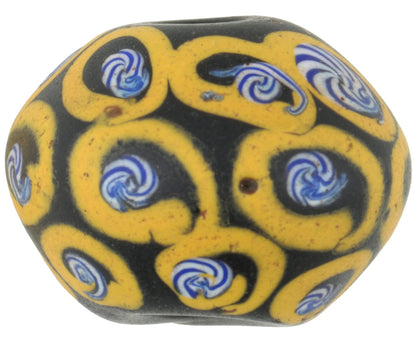 Rare Antique Black Bicone Venetian Glass Trade Bead, 22X17Mm - close-up
