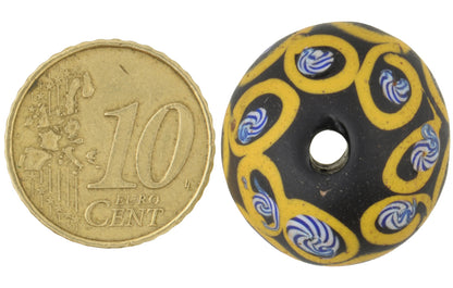 Rare Antique Black Bicone Venetian Glass Trade Bead, 22X17Mm - zoomed-in detail