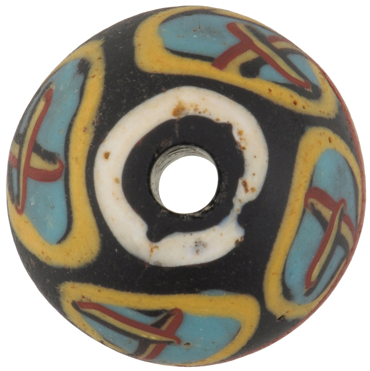 Rare Antique Black Bicone "King" Venetian Lampwork Glass Trade Bead - close-up