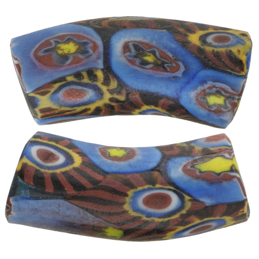 Antique Rare Venetian Millefiori Elbow Trade Beads - 22Mm X 8Mm
