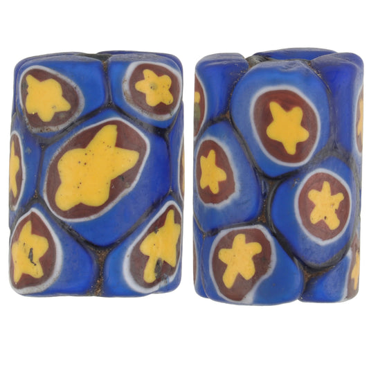 Antique Venetian Millefiori Mosaic Trade Beads Pair - African Trade