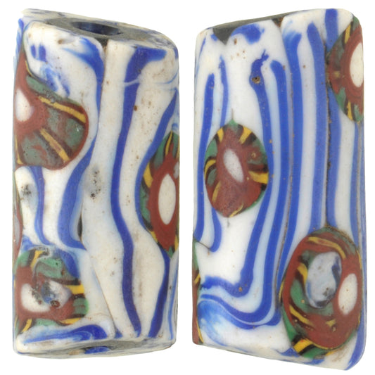 Rare Antique Venetian Millefiori African Trade Beads Pair - 23X11Mm & 24X11Mm