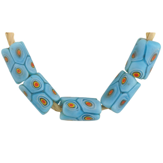 Old Venetian Millefiori Mosaic Blue Glass Trade Beads - Set Of 5