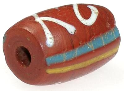 Rare Fancy Brick Venetian Lampwork Trade Bead With Trail Decoration - close-up