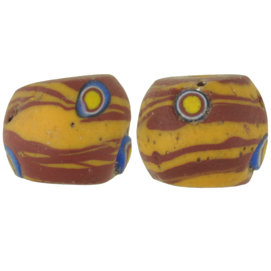 Antique Brick Red Round Millefiori Venetian Mosaic Glass Trade Beads
