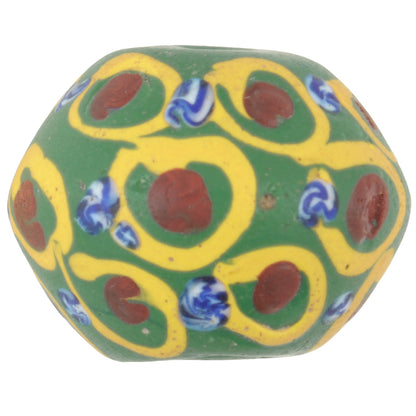 Rare Green Bicone King Venetian Lampwork Trade Bead, 19X15Mm - zoomed-in detail