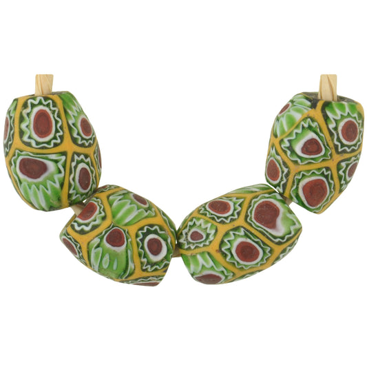 Rare Antique Oval Millefiori Venetian Mosaic African Trade Beads, 12X10Mm