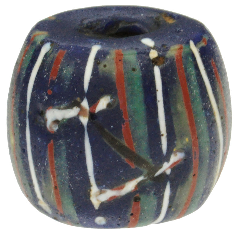 Rare Antique Venetian Fancy Glass Trade Bead With Trail Decoration - 17X14Mm - zoomed-in detail