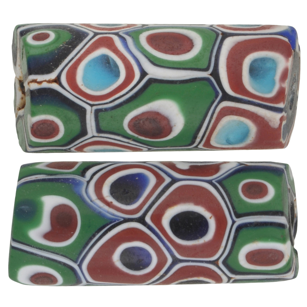 Rare Antique Venetian Millefiori Mosaic Glass Trade Beads Pair - 26Mm