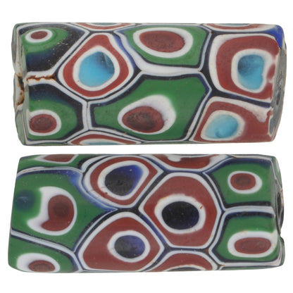 Rare Antique Venetian Millefiori Mosaic Glass Trade Beads Pair - 26Mm