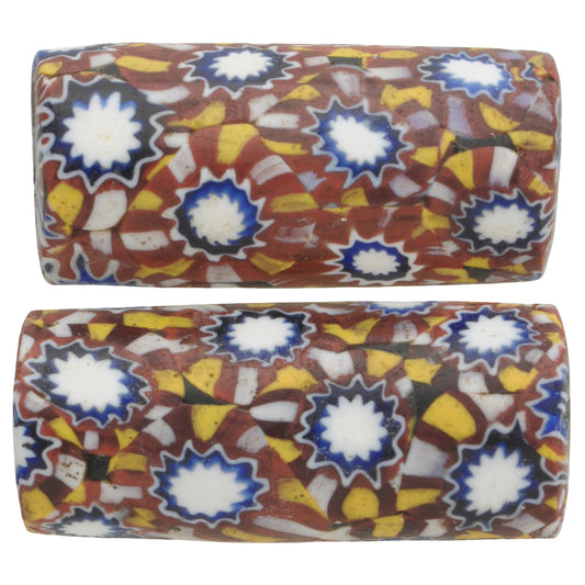 Rare Antique Large Millefiori Mosaic Trade Beads - Venetian Glass Pair