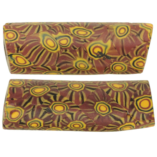 Rare Antique Venetian Millefiori Mosaic Beads - African Trade Pair, 33X11Mm