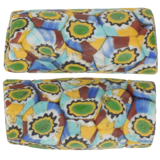 Rare Antique Venetian Millefiori Mosaic Trade Beads - 23X10Mm Pair