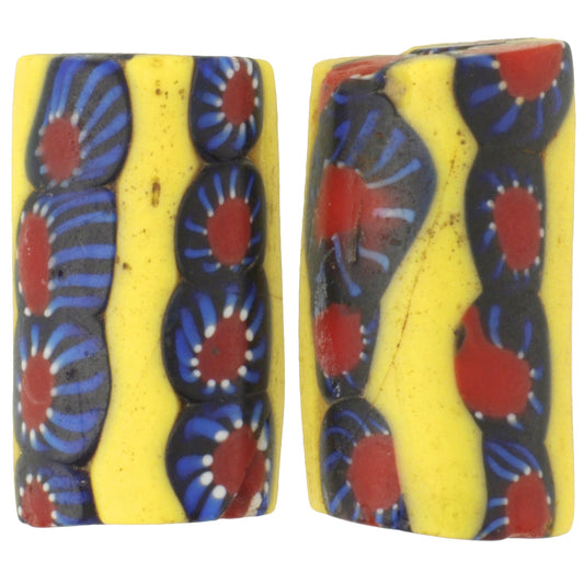 Rare Large Antique Venetian Millefiori Mosaic Trade Beads Pair - African Trade