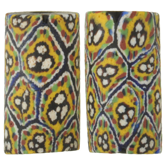 Rare Antique Large Millefiori Mosaic Glass Trade Beads - 20X10Mm