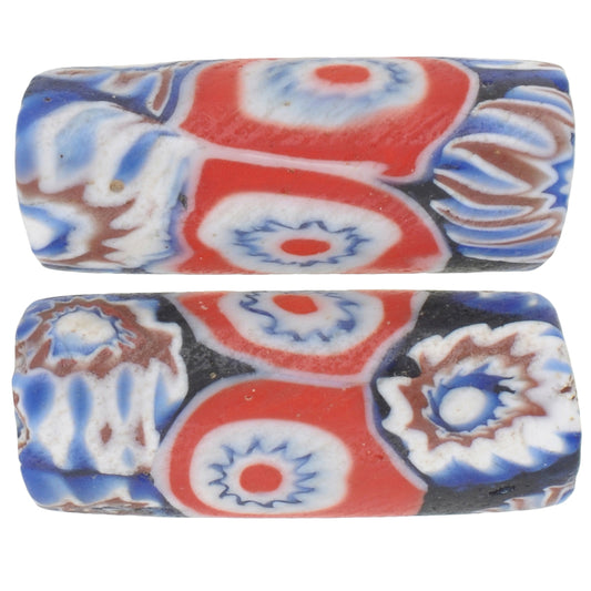 Antique Rare Matching Pair Venetian Millefiori Glass Trade Beads