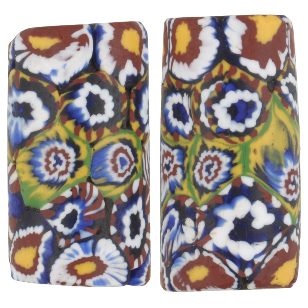 Rare Antique African Trade Millefiori Mosaic Glass Beads Pair