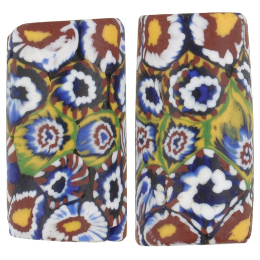 Rare Antique African Trade Millefiori Mosaic Glass Beads Pair