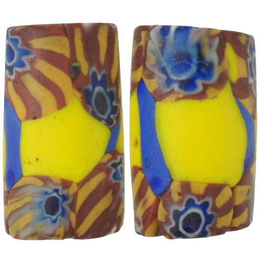 Rare Antique Millefiori Venetian Mosaic Glass Trade Beads - 16-17Mm