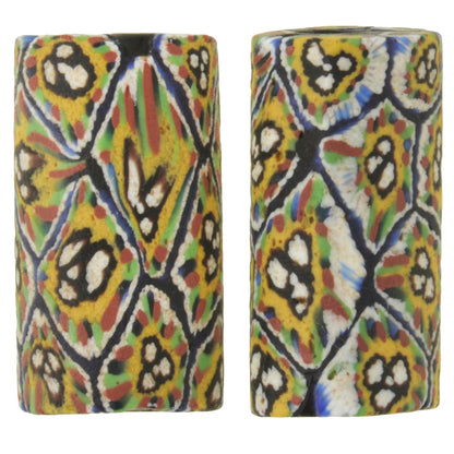 Antique Large Millefiori Venetian Mosaic Glass Trade Beads - Rare Pair