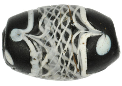 Beautiful Old Black "Fancy" Antique Venetian Lampwork Glass Trade Bead - close-up