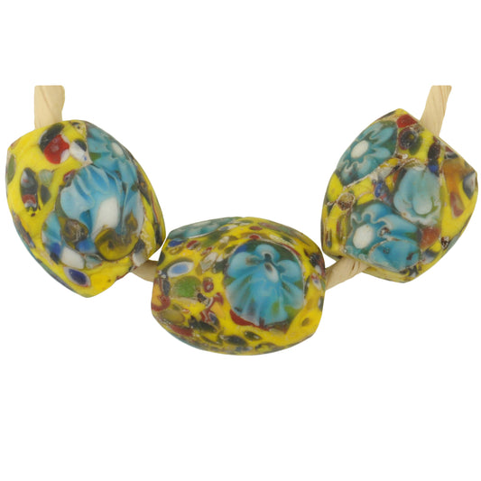 Antique Oval Millefiori Mosaic Glass African Trade Beads 14X12Mm