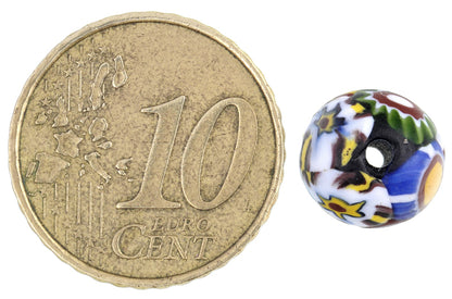 Rare Antique Round Multimurrine Millefiori Mosaic Glass Trade Bead - 10X9Mm - close-up