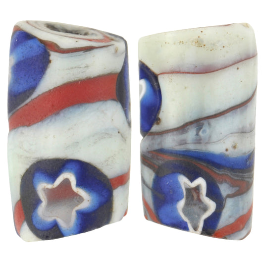 Antique Venetian Millefiori Trade Beads Pair - 15X8Mm Mosaic Glass