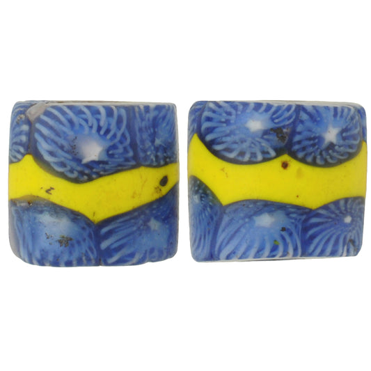 Antique Banded Millefiori Venetian Mosaic Glass Trade Beads, Rare Pair