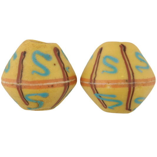 Rare Antique Yellow Bicone Venetian Lampwork Trade Beads, 15X13Mm