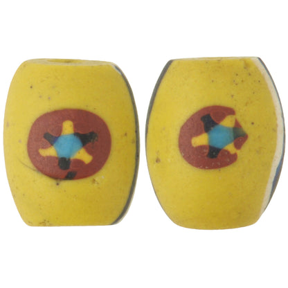 Rare Antique Venetian Oval Millefiori Mosaic Glass Trade Beads, 12X10Mm