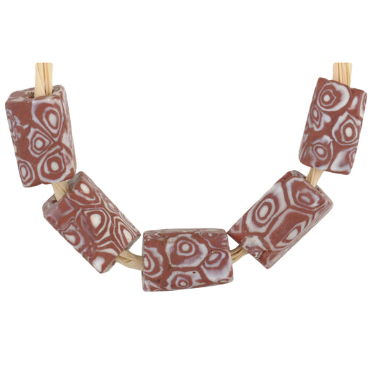 Rare Antique Rectangular Millefiori Venetian Mosaic African Trade Beads - close-up