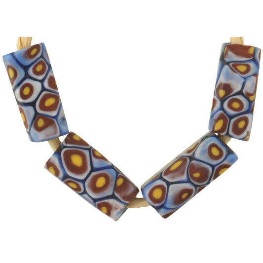 Rare Antique Venetian Millefiori Mosaic Glass Trade Beads - Rectangular, 14Mm