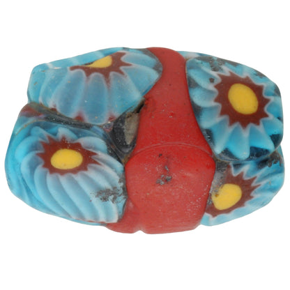Antique Red Banded Oval Millefiori Venetian Glass Trade Bead - 17X11Mm