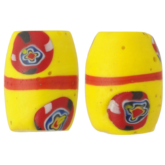 Antique Red Banded Venetian Millefiori Oval Mosaic Beads - African Trade
