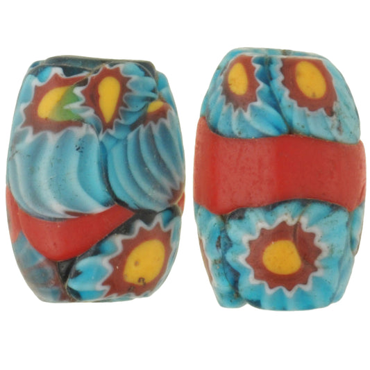 Antique Red Banded Oval Millefiori Venetian Mosaic Glass Trade Beads