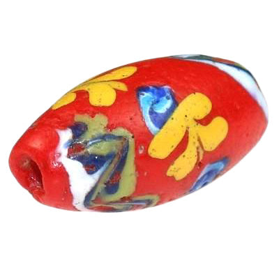Rare Antique Red Floral Venetian Lampwork Bead With Trail Decoration