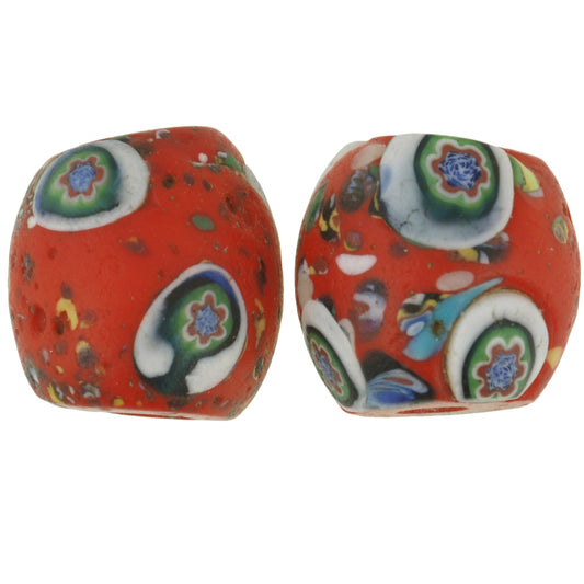 Rare Antique Red Venetian Millefiori Glass Trade Beads, 12Mm