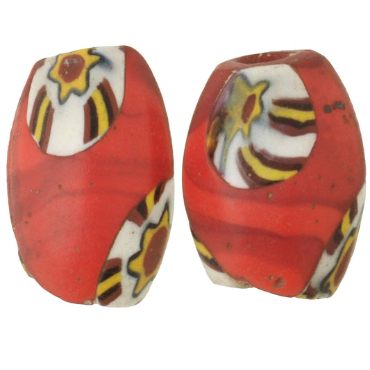 Rare Antique Oval Venetian Millefiori Glass Trade Beads - 14Mm African Mosaic