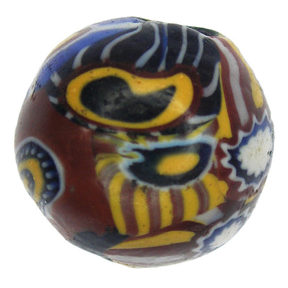 Antique Venetian Round Multimurrine Millefiori Bead With Murano Bird - 11X10Mm